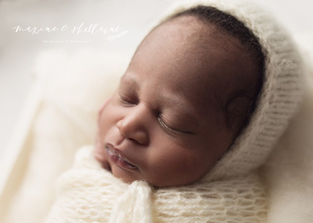 alt=Newborn and Maternity Sessions Edmonton, alt=african newborn in cream bonnet, alt=beautiful sleeping newborn Edmonton