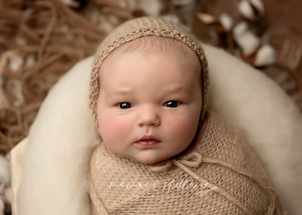 alt=knit newborn bonnets, alt=knit newborn wraps, alt=neutral colour photo props